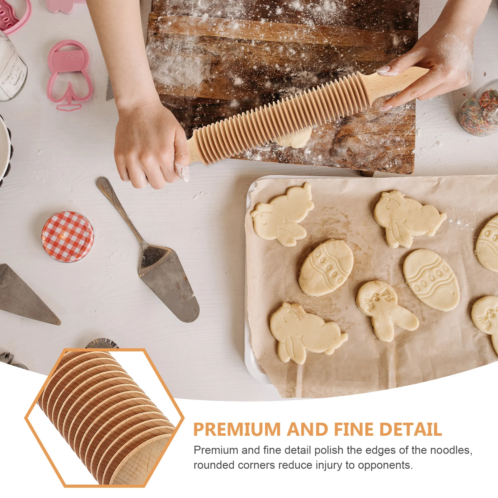 

1pc Italian Pasta Rolling Pin Wood Dough Roller For Handmade Noodles Cake Baking Tool Kitchen Cooking Utensil