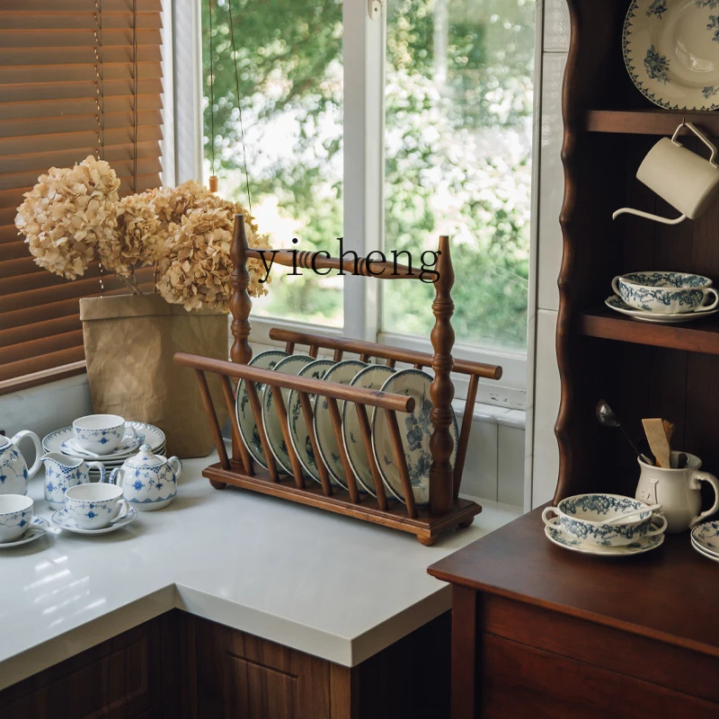 

LX Solid Wood Dining Plate Storage Rack Vintage Book and Newspaper Rack Photography Props Decoration