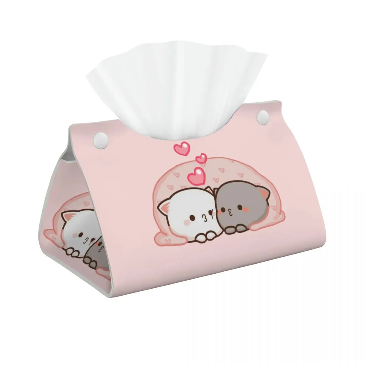 Custom Cute Mochi Cat Peach And Goma Love Kiss Tissue Box Cover Rectangular PU Leather Facial Tissues Holder for Office