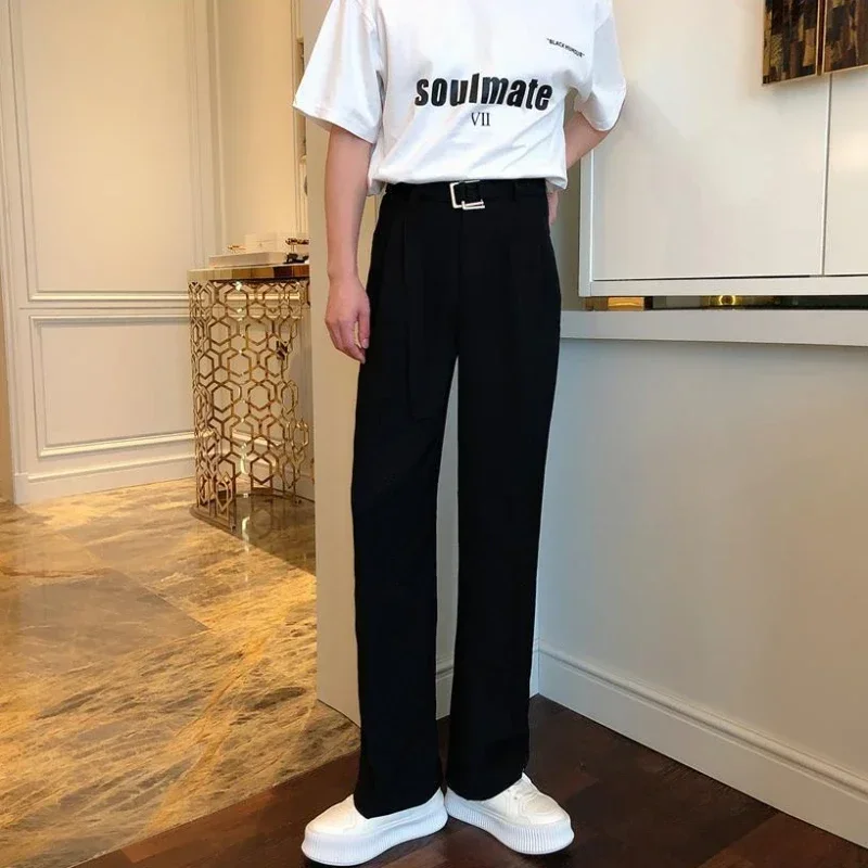 

Slim Fit Draped Man Suits Pants Fluid High Waist Tressed Trousers for Men Clothes Offer Dress Formal Elegant Tailoring Slacks Up