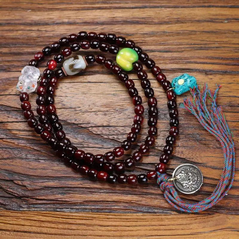 Jade Turtle Shell Bloodstone Round Multi-Strand Bracelet DIY Turquoise Dzi Bead Necklace Prayer Beads