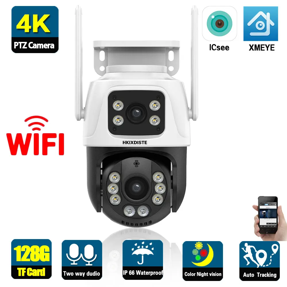 

ICSEE Surveillance Camera Outdoor 4K WiFi Security Cameras Human Detection Waterproof Wireless IP Camera Dual Lens Dual Screens