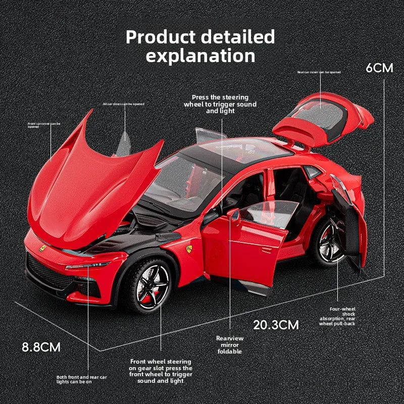 1:22-Pusanrui FUV vehículo todoterreno con sonido y luz coche de juguete extraíble modelo de sonido sala de estar adorno de mesa niño