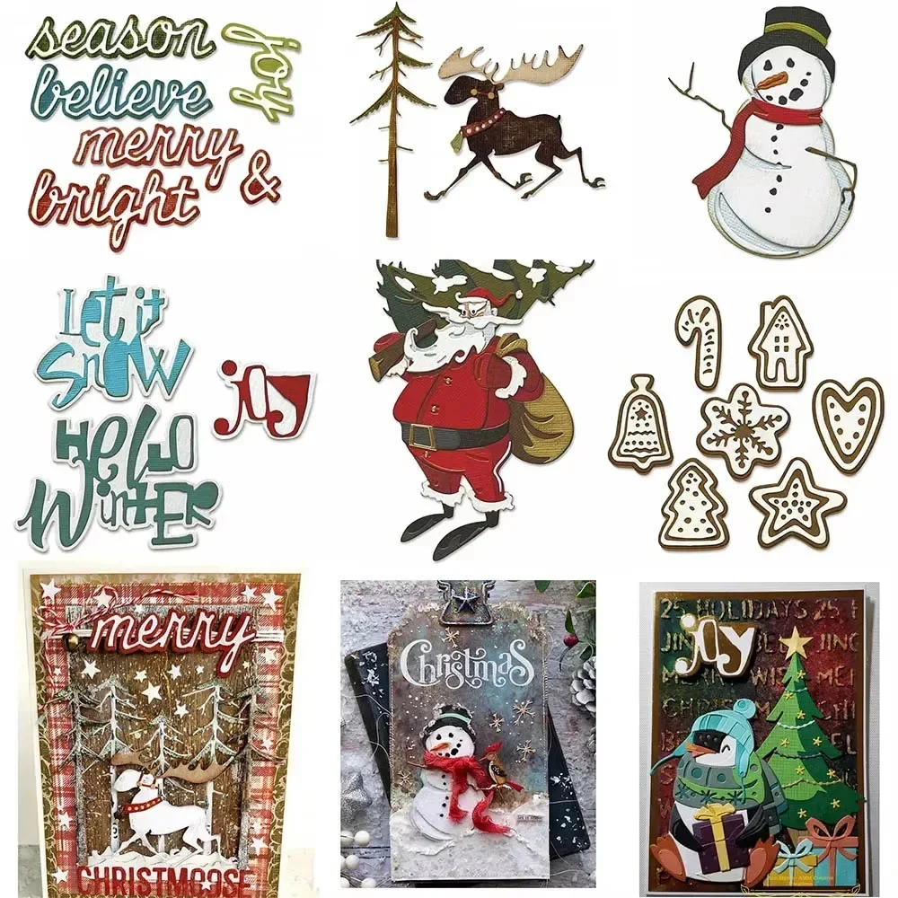 Weihnachtsmann, Schneemann, Elch, Schneidformen, Schatten-Schriftzug, Weihnachtsfeier-Wörter, Stanzformen für DIY-Scrapbooking, Kartenherstellung