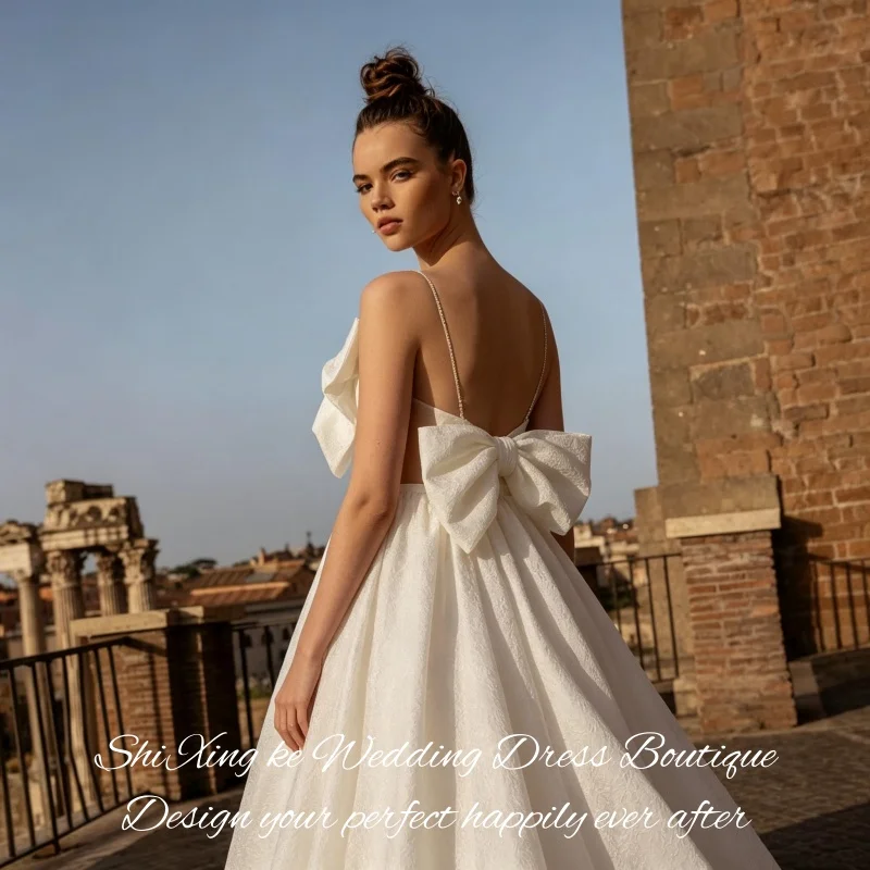Romantic Backless Satin Wedding Dress 2026 Natural Waist A Line Skirt Bow Decor Bridal Dress Vestidos De Novia Customized