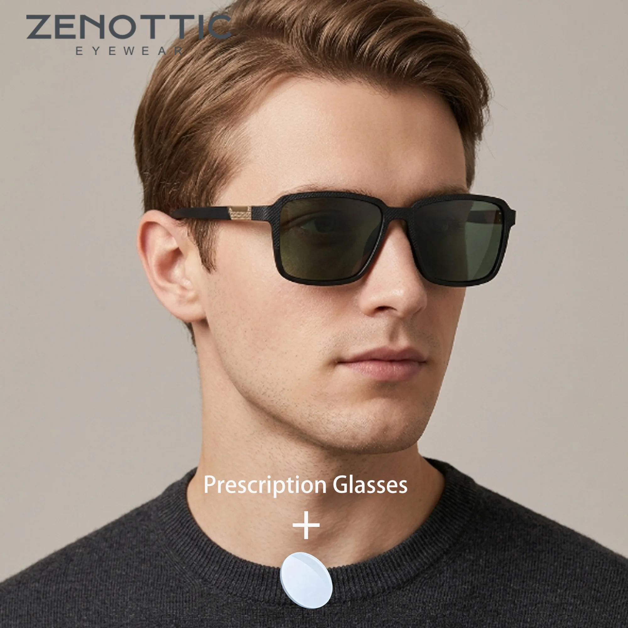 

ZENOTTIC L Size Square TR90 Men's Prescription Sunglasses Polarized UV400 Graduated Optical Lenses Eyewear