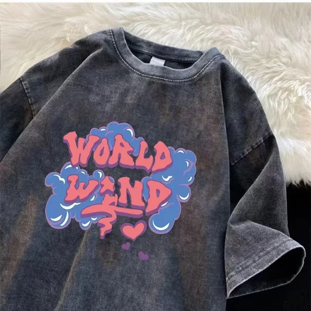 2025 Water-wash vintage t-shirt for men and women retro design unique hip-hop casual street fashio summer trend fashionable