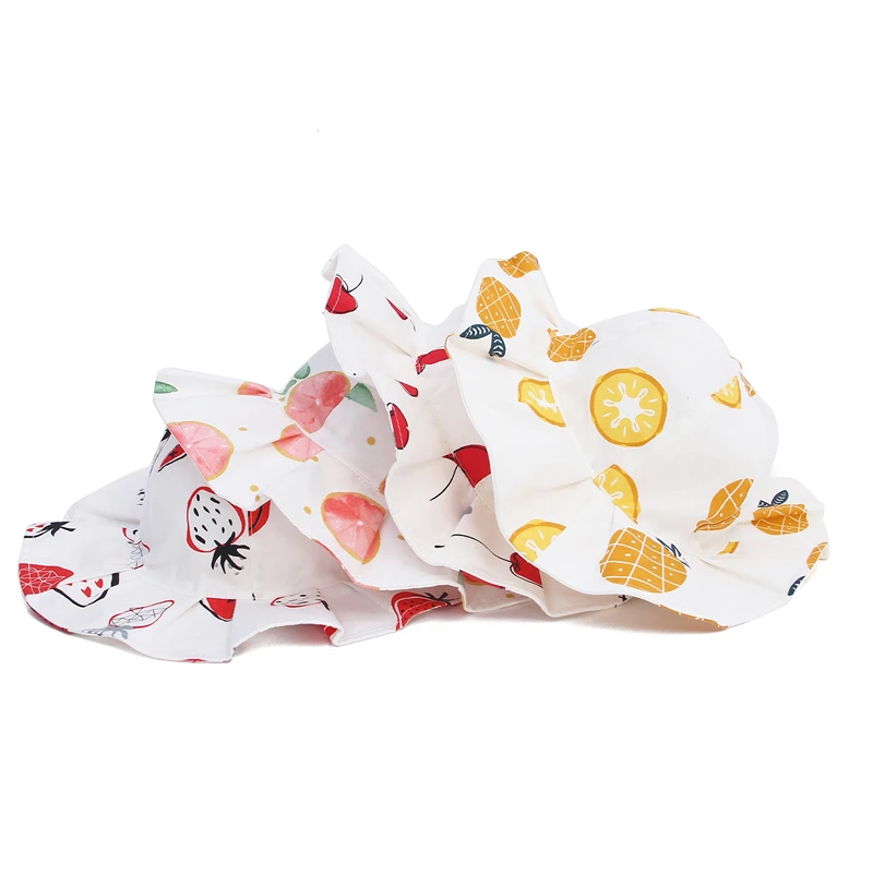 

GEMVIE Breathable Boys Girls Cartoon Fruits Printed Fisherman Hats Wide Brim Summer Sun Beach Bucket Hat with Windproof String