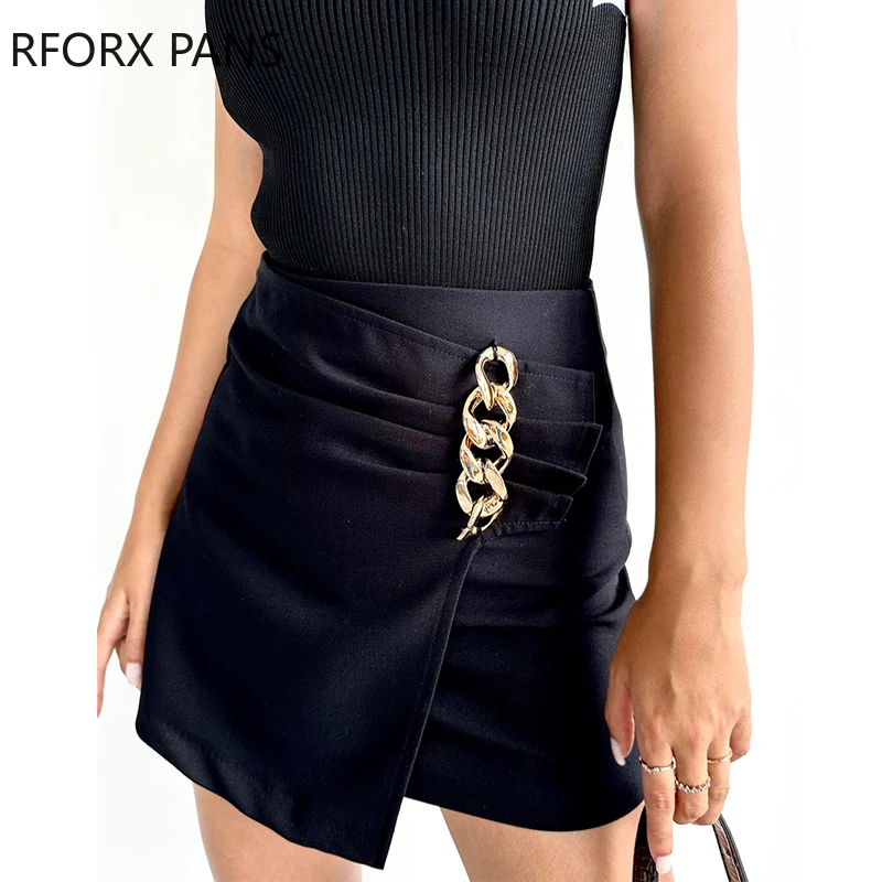 

Women Fashion Soild Chain Decoraion Mini Straight Casual Sexy Skirt