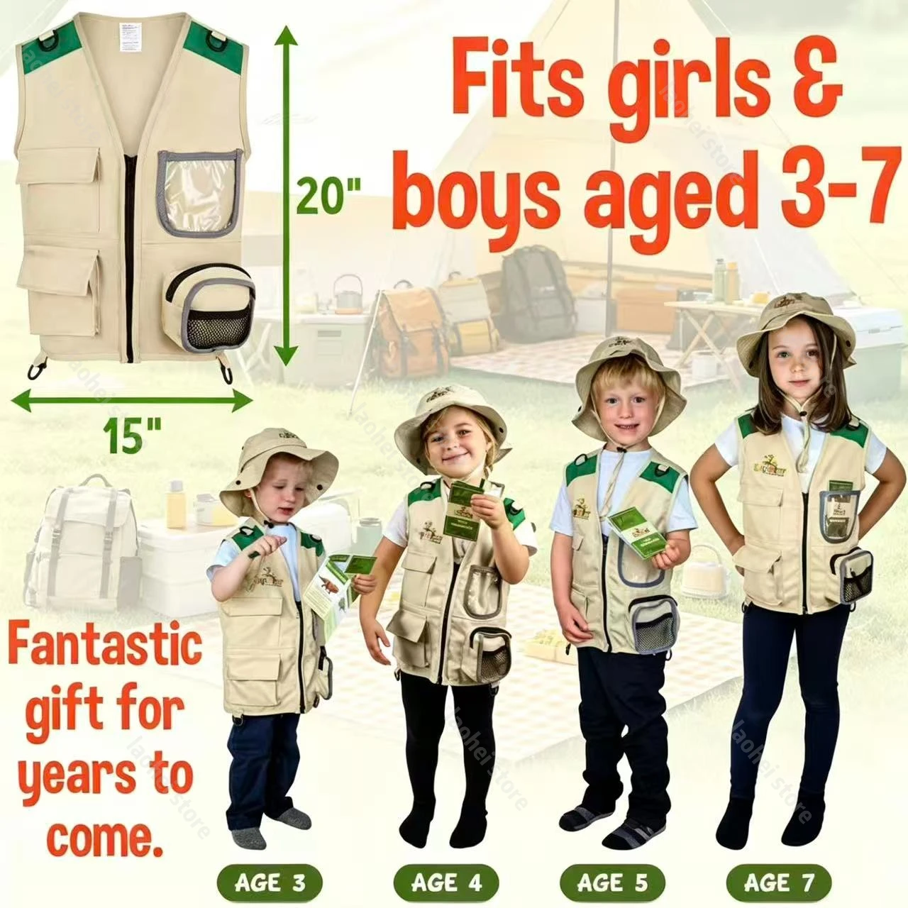 ชุดเสื้อกั๊กและหมวกนักสำรวจสำห - Outdoor Adventure Kit For Boys บทวิจารณ์และราคา