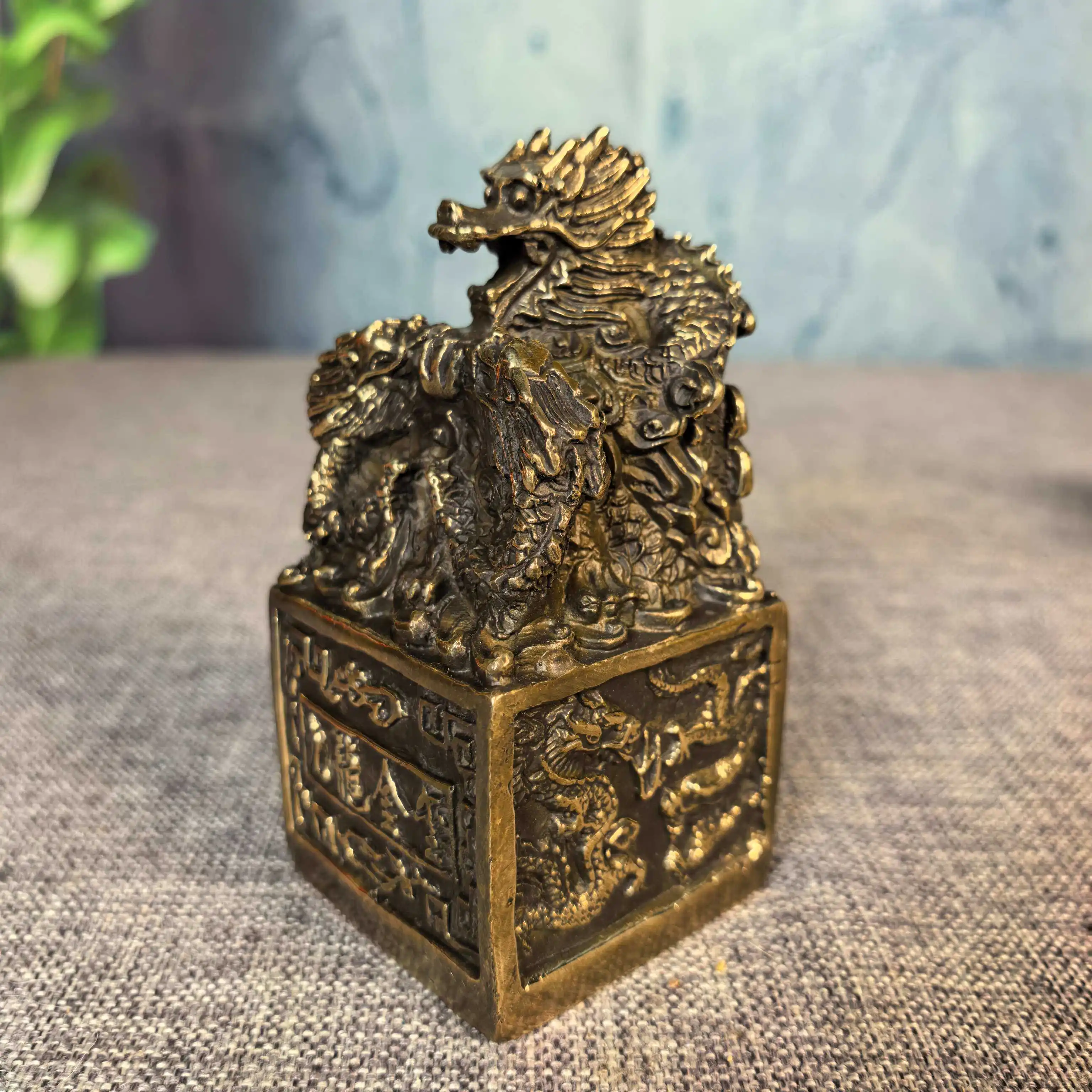 Pure Brass Nine Dragon Seal Imperial Seal Feng Shui Craft Ornament For Home Living Room