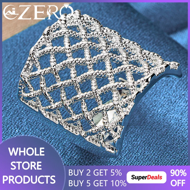 ALIZERO 925 Sterling Silver Intertwine Mesh Rings For Women Men Wedding Engagement Ring Fashion Party Jewelry Couple Ring