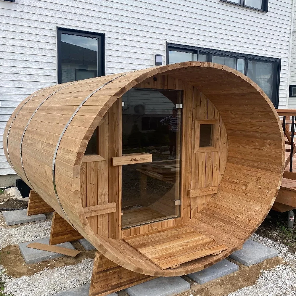 Barrel Sauna Outdoor 1–6 Person Traditional Wet Dry Sauna Kit with Electric Heater & Rocks Cedar for Backyard Home Relaxation