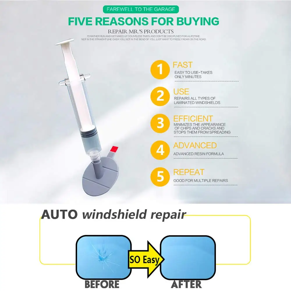 Windshield Repair Kit Cracked Glass Repair Kit To Fix Auto Glass Windshield Crack Chip Scratch