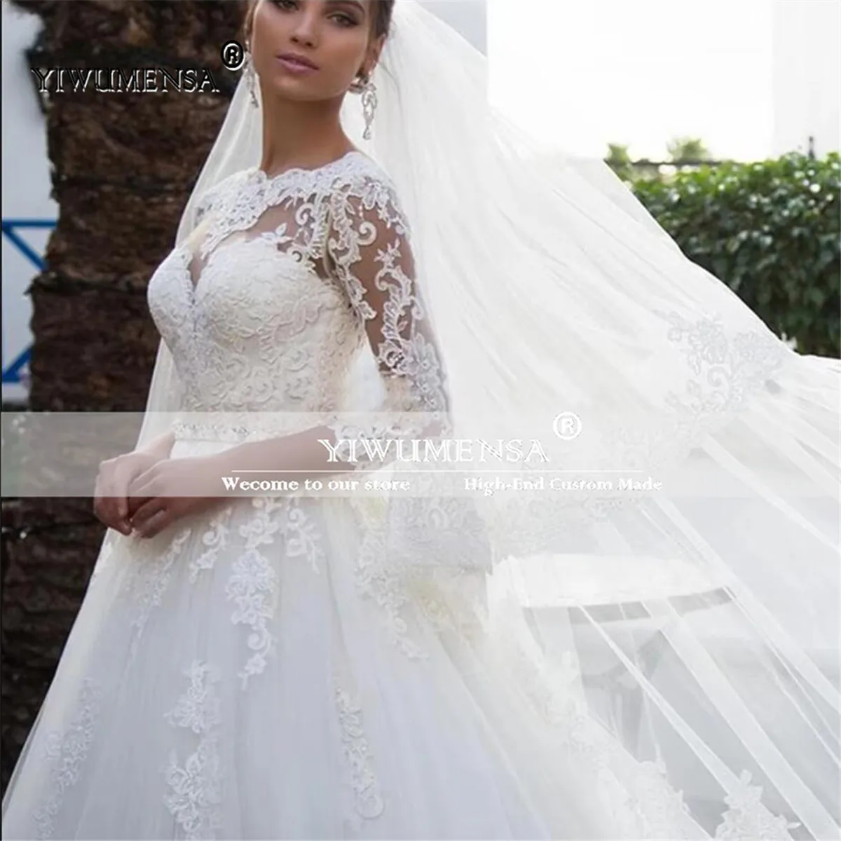 Eleganckie koronkowe suknie ślubne A Line Plus Size 3/4 rękawy aplikacje dostosowane szata De Marriage panna młoda suknie ślubne Plus rozmiar