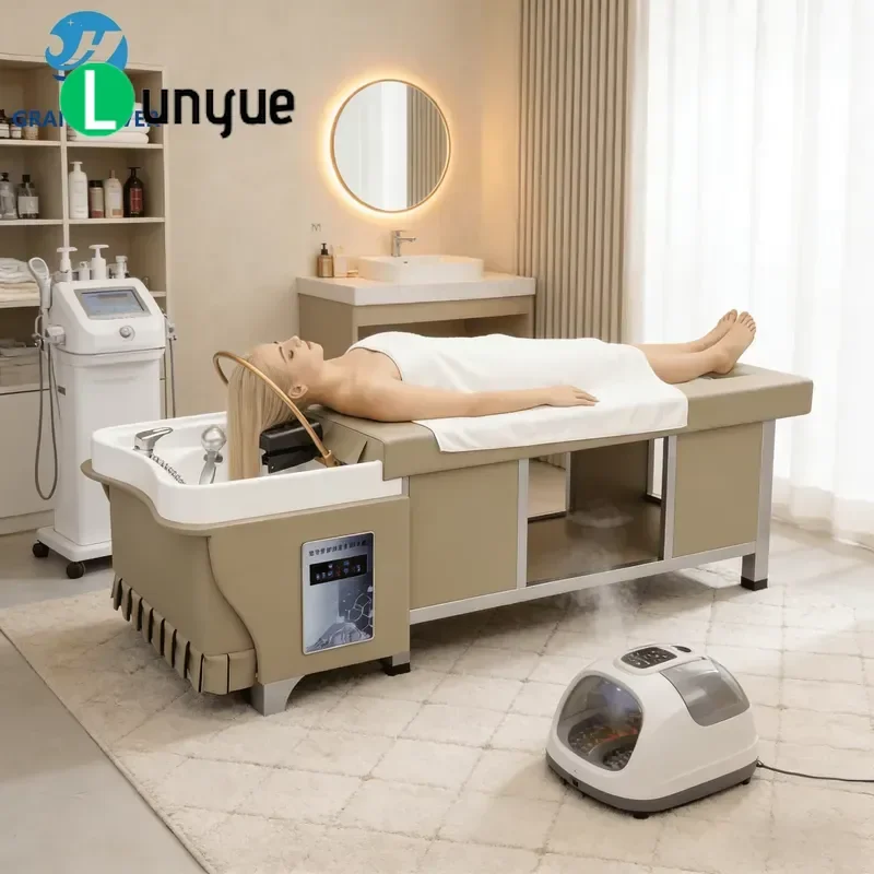 Professional Shampoo Massage Bed with Steamer Heating Head Spa Bowl Pedicure Table for Beauty Care Comfortable Durable