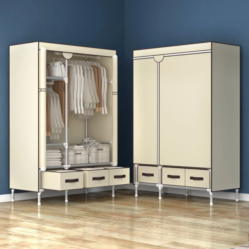 

Simple Wardrobe New Cloth Wardrobe Thickened and Thickened 19 Pipe Steel Pipe 112CM Long Comes With 3 Storage Boxes Open Closets