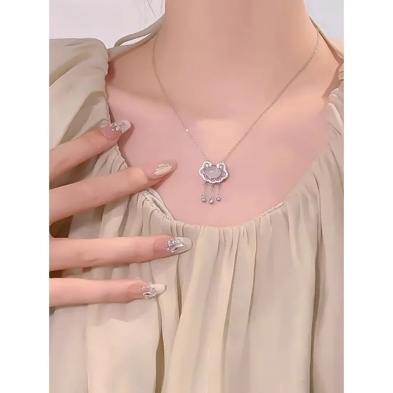 S999 sterling silver. Pure silver Ruyi Ping An Long Life Lock Necklace for girlfriends birthday Valentine's Day girlfriend gifts