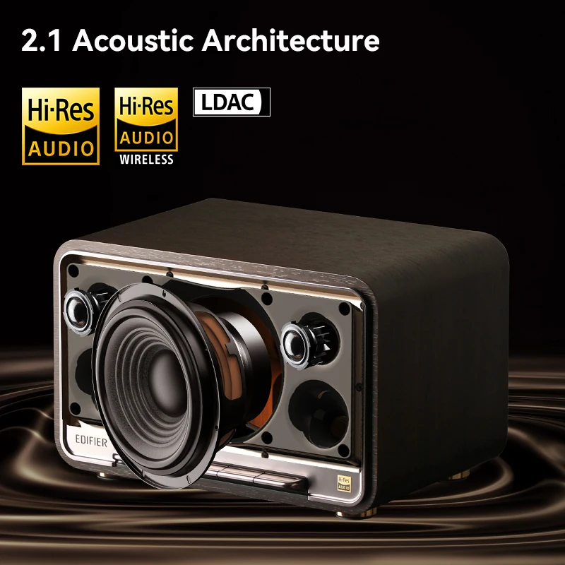 مكبر صوت Edifier D32 لاسلكي على سطح الطاولة مكبرات صوت بخاصية البلوتوث ريترو ترميز LDAC عالي الدقة من النوع C مدخلات Aux تدعم Airplay 60 وات