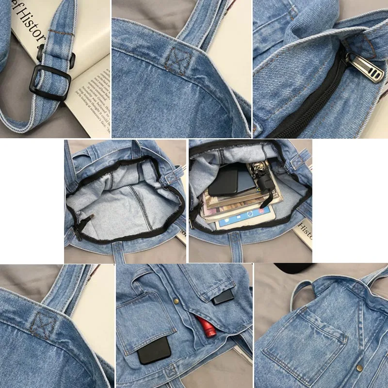 Wahyah Denim Messenger Bags for Man Japan Style Unisex Casual Shoulder Bag School Bag Clutch Purse Large Jeans Bag Solid ZY159