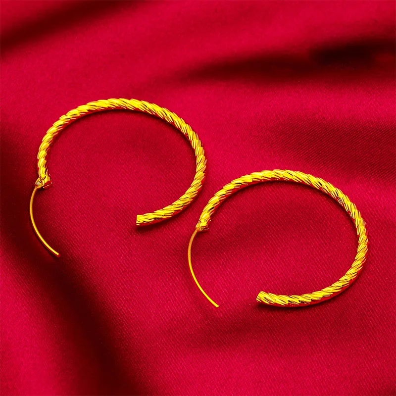 أقراط دش نيزك ذهبية عيار 24 قيراط للنساء، AU999 |   "الطريل" المحفور بزخارف مسطحة على شكل نجمة مخفية.