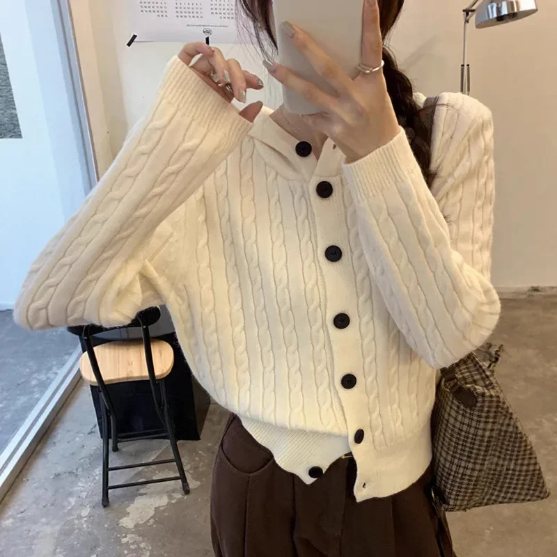 

2025 Hooded Long-sleeved Knitted Cardigan for Women in Stock Solid Color and Elegant Top for Late Autumn and Early Winter