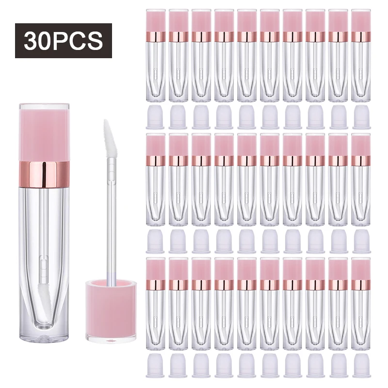 6ml 10/30/60/100/200pcs refillable thick lip glaze bottles plastic empty lip gloss lip oil tube with brush pink purple lids