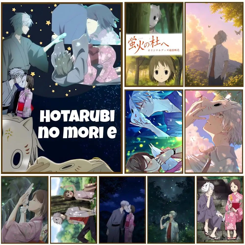 Cartoon Movies H-Hotarubi no Mori e Poster Self-adhesive Living Room Bedroom Party Bar Decor Moisture-proof Fade-resistant HD