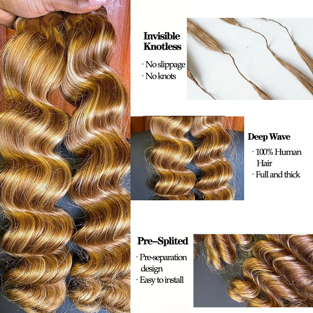 Body Wave Feather Crochet Hair Dark Brown and Blonde Color Hair Extensions 100% Human Hair Crochet Knotless For Braiding