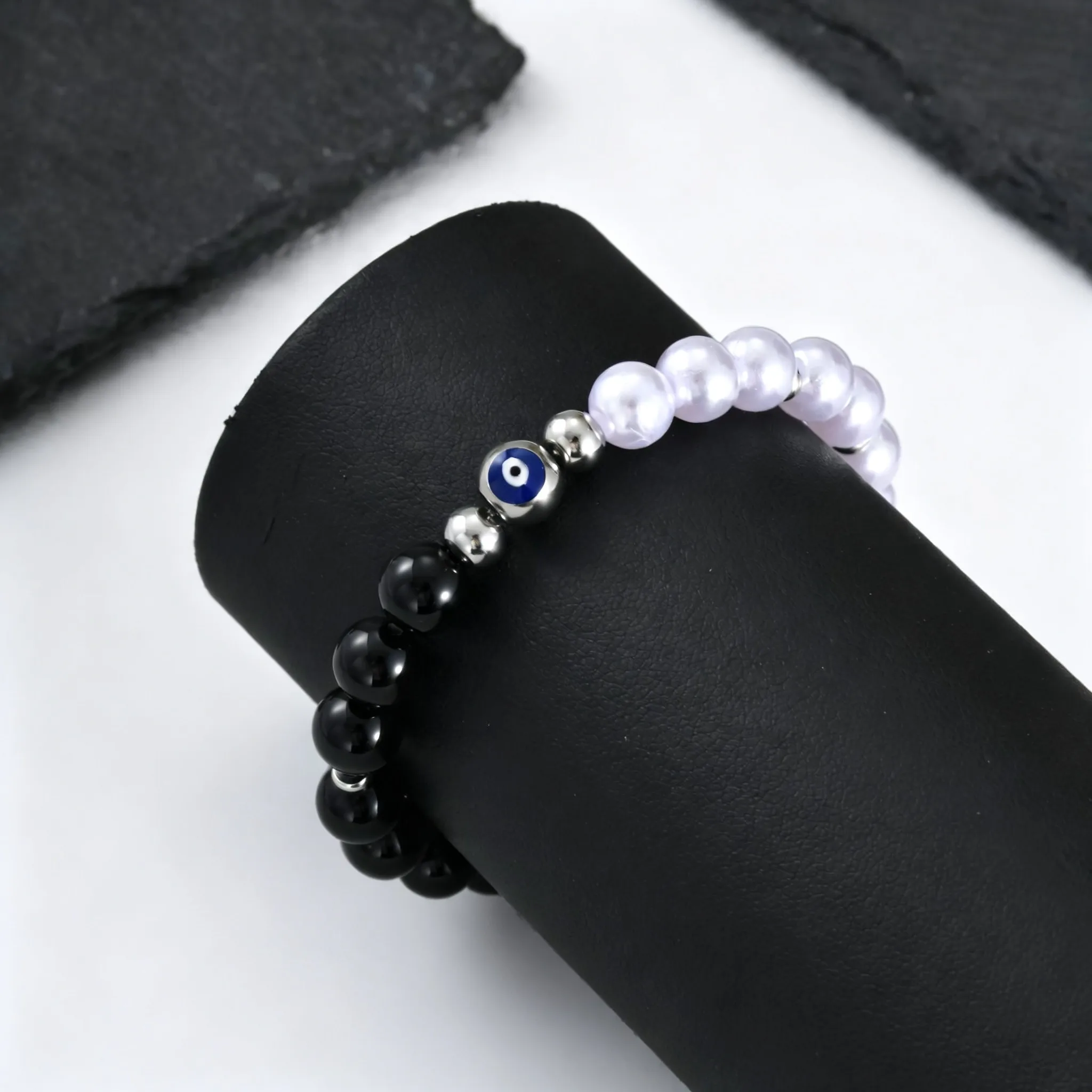Böser-Blick-Perlenarmband für Männer und Frauen, Schwarzes Onyx-Perlenarmband, Talisman-Schmuckgeschenk – Detail 4