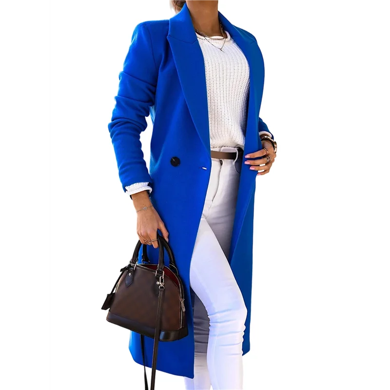 

CYCLI-Women Long Wool Coats For Fall Winter Trench Coat Peacoat Double Breasted Blazer Jackets Overcoat