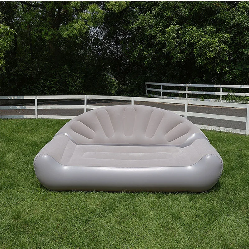 Fan Shaped Inflatable Sofa 2 Person Flocked Air Couch Outdoor Inflatable Lounge Chair Sofa Bed for Camping Poolside Home Rest - view 5