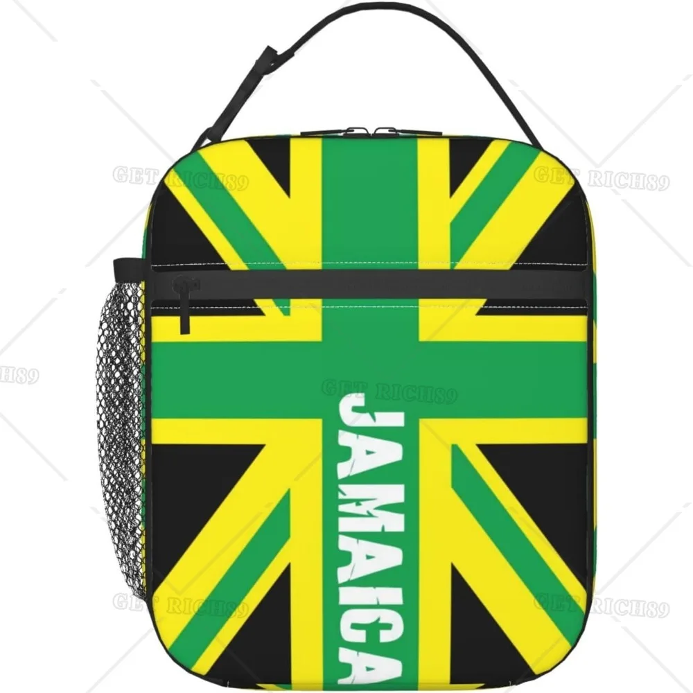 

Jamaican Kingdom Flag Portable Lunch Bag for Men Women, Reusable Insulated Lunch Box Tote Bag with Pocket for Work School