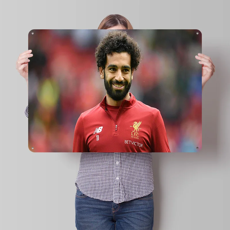 Металлическая винтажная табличка с принтом футболиста Мохамеда Салаха, настенный декор в стиле ретро для дома, спальни, мужской комнаты