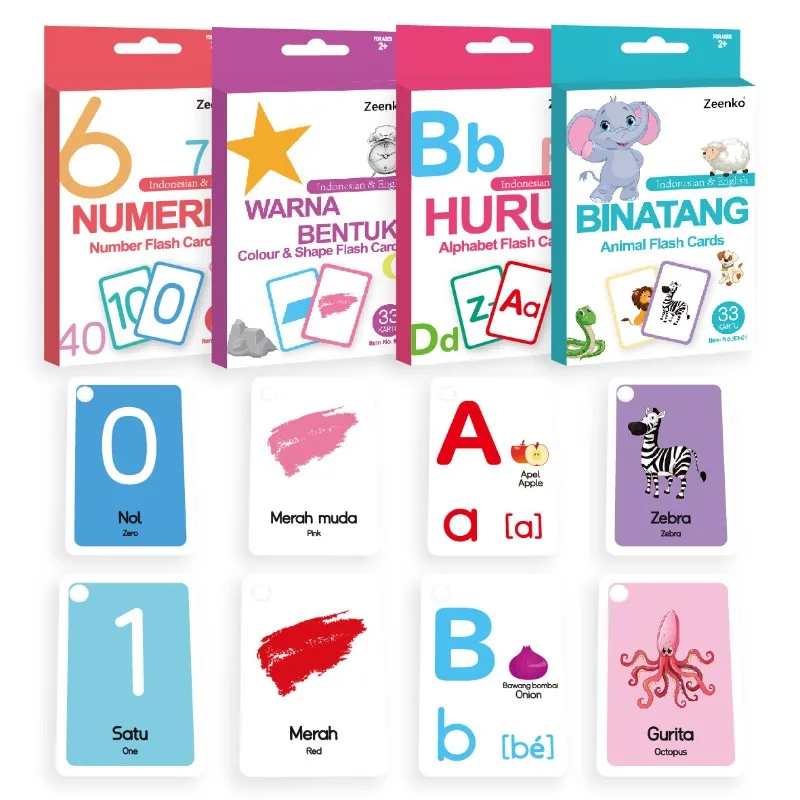 

《Indonesian English bilingual early education cards》Indonesian English Bilingual Early Education Learning Flash Cards for Kids