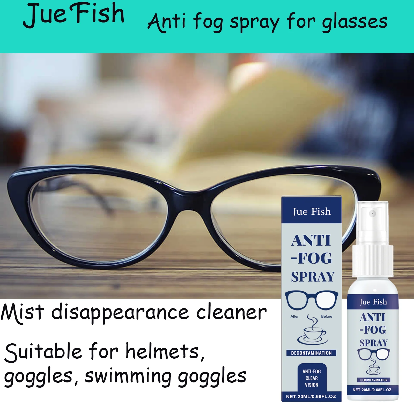 Jue Fish Multi-Function Spray Glasses Anti Fogging Cleaning Lenses Clear Vision Waterproof Portable Defogger 20ml