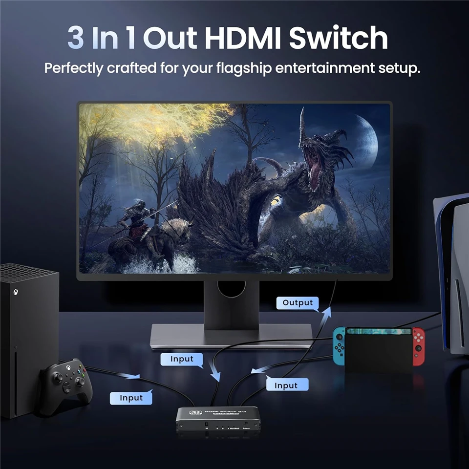 LECBWORKER-HDMI 2.1スイッチ,3 in 1,リモートコントロールコンバーター,xbox, ps5用,モニター,8k,60hz,4k120hz