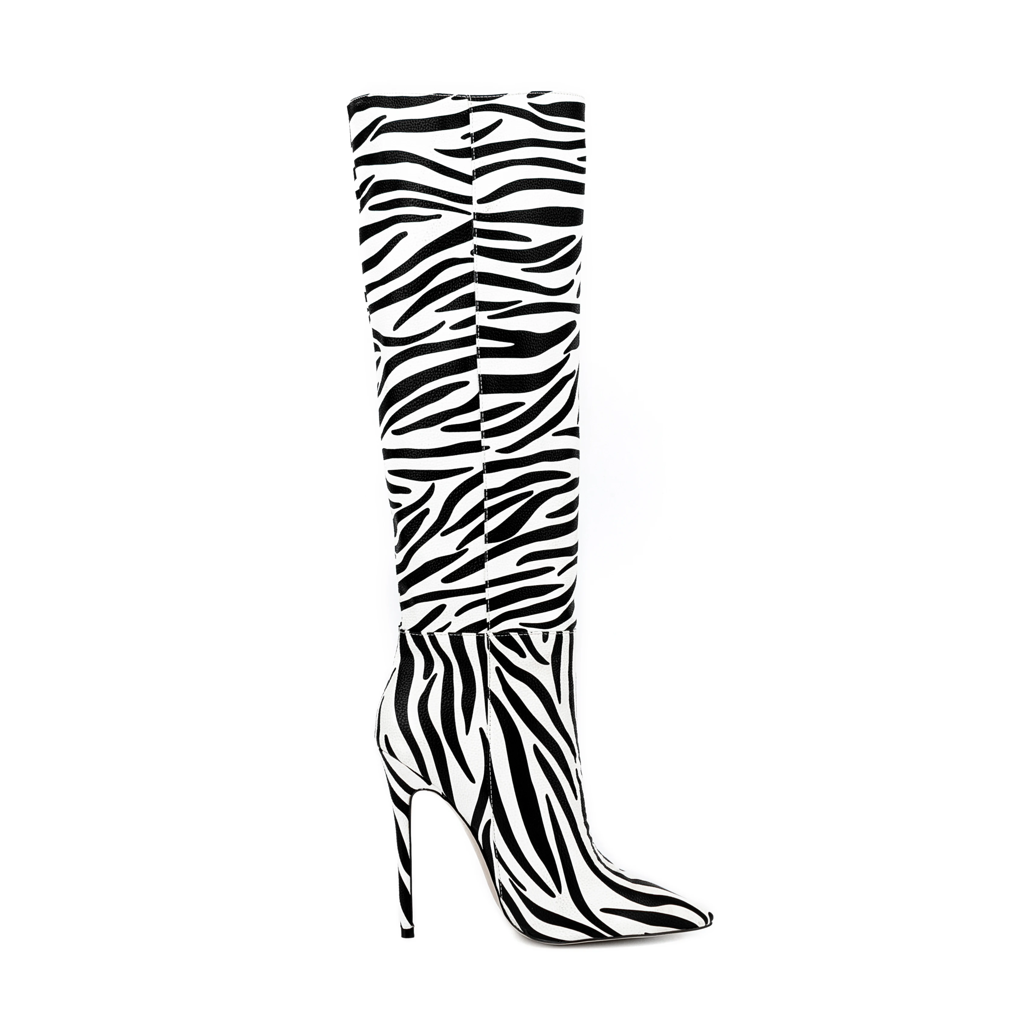 Arden Furtado Autumn  stripe knee high boots Pointed toe high stiletto heels wide calf  Knee high dress boots large size 44 45