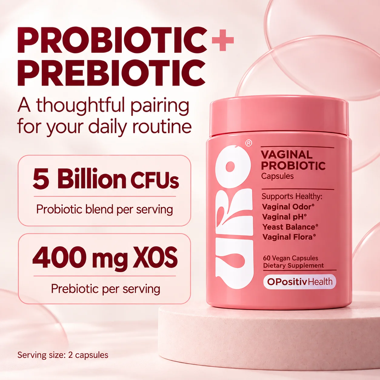 O Positiv Vaginal Probiotics for Women PH Balance, Vaginal Odor & Flora - Vaginal Healthy Supplement - 60 Vegan Capsules