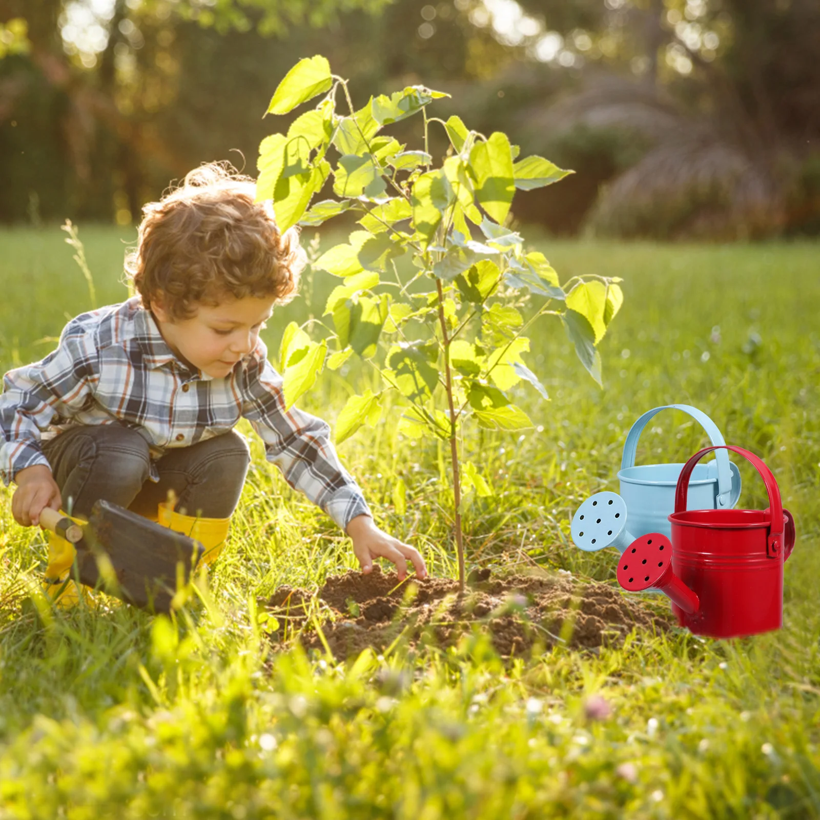 

2pcs Iron Watering Can Large Capacity Long Spout Smooth Pouring For Indoor Outdoor Plants Home Garden Plastic Light