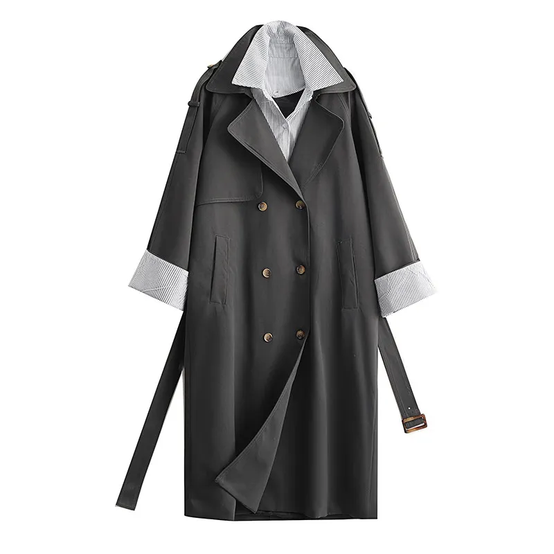 

SuperAen Apricot-colored Stand Collar Trench Coat for Women 2026 Spring New Retro American Style Striped Patchwork Design Coats