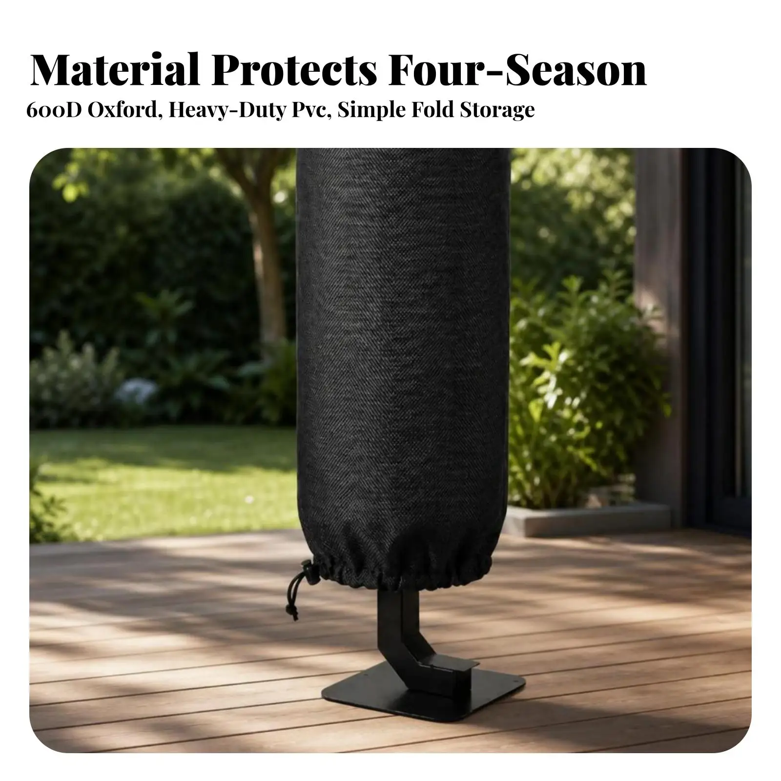 Round Outdoor Fire Pit Cover for Heating Equipment Oxford Material Weatherproof Cylinder Design with Zipper and Cinch Cord