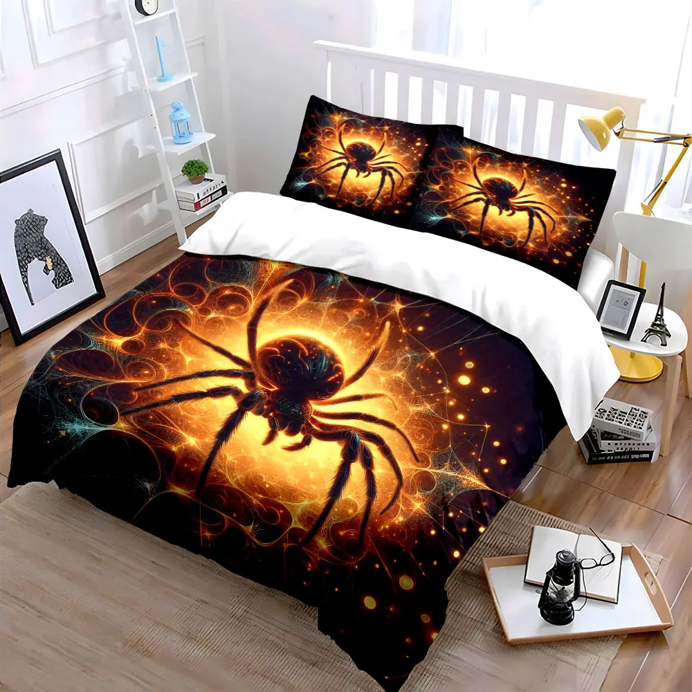 Dreamlike Spider in Fiery Glow Pattern Duvet Cover Set Digital Print Colorful Polyester Bedding with Zipper Closur for gifts