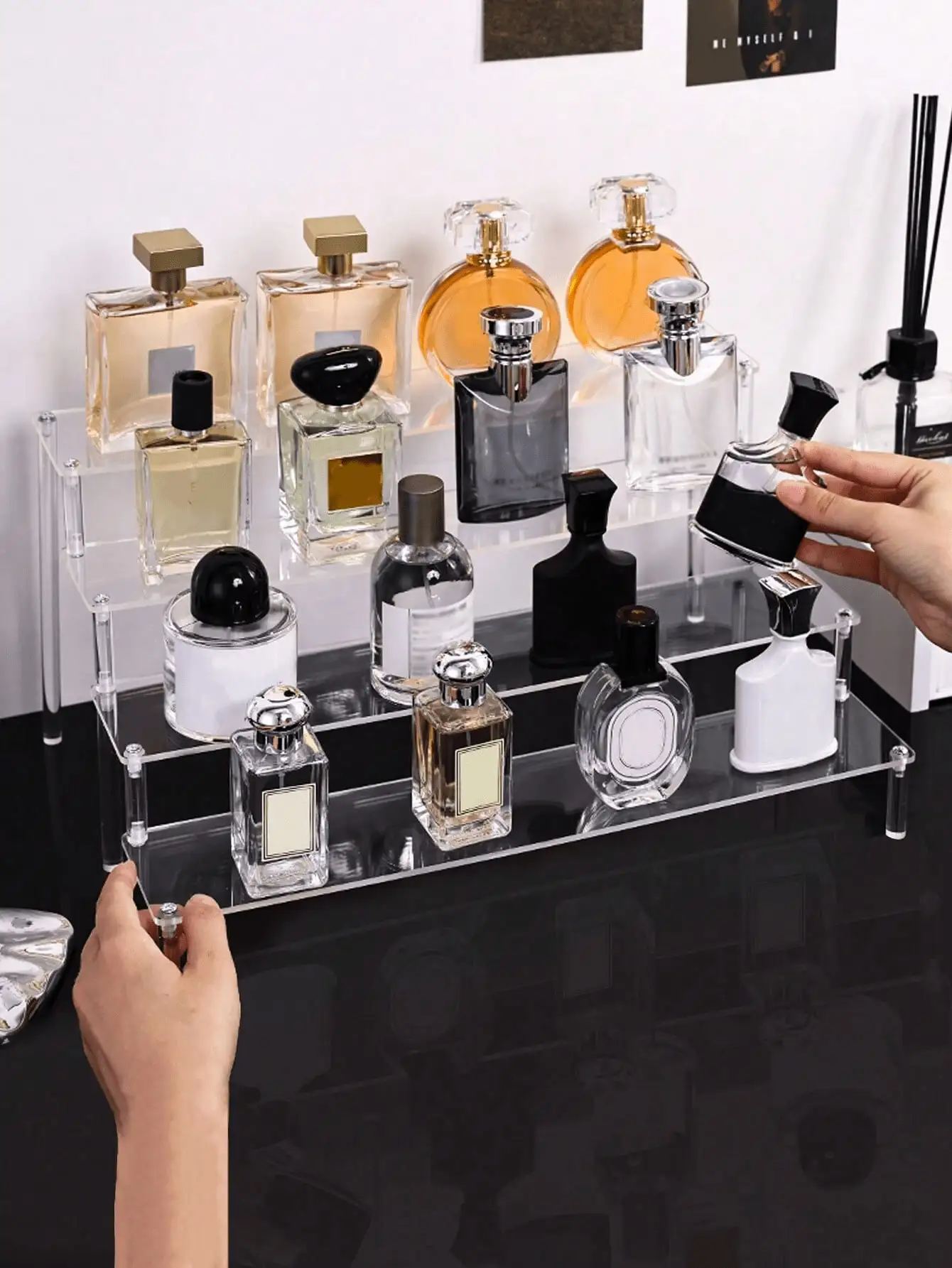 1pc Acrylic Tiered Stand, Storage Organizer for Perfume, Makeup & Figures, Multi-layer Desktop Display Rack