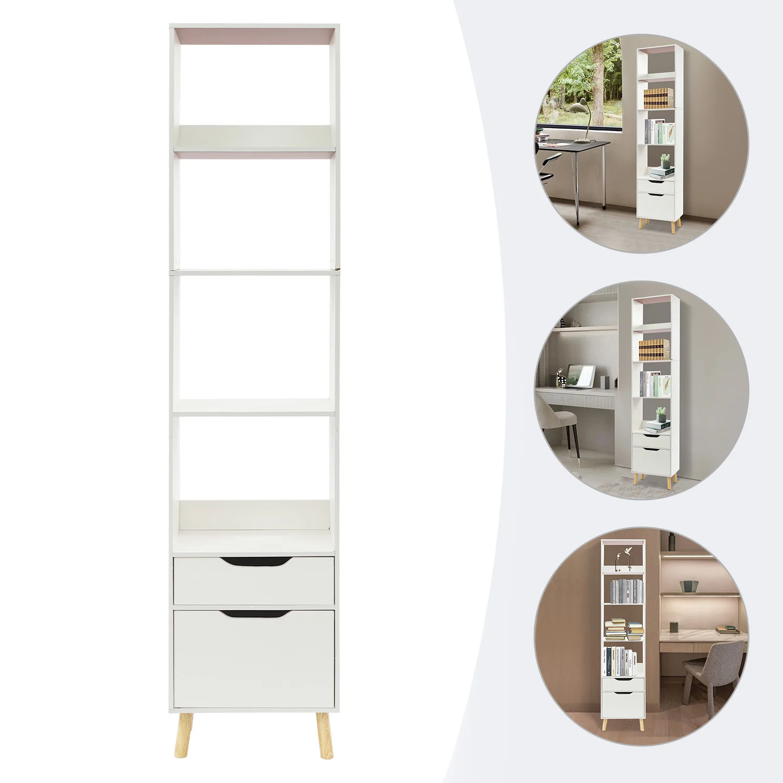 15.8*9.5*70.9in Floor Standing Bookshelf Bookcase for Home Floor Standing Bookcase with Baffle for Living Room in Bedroom White