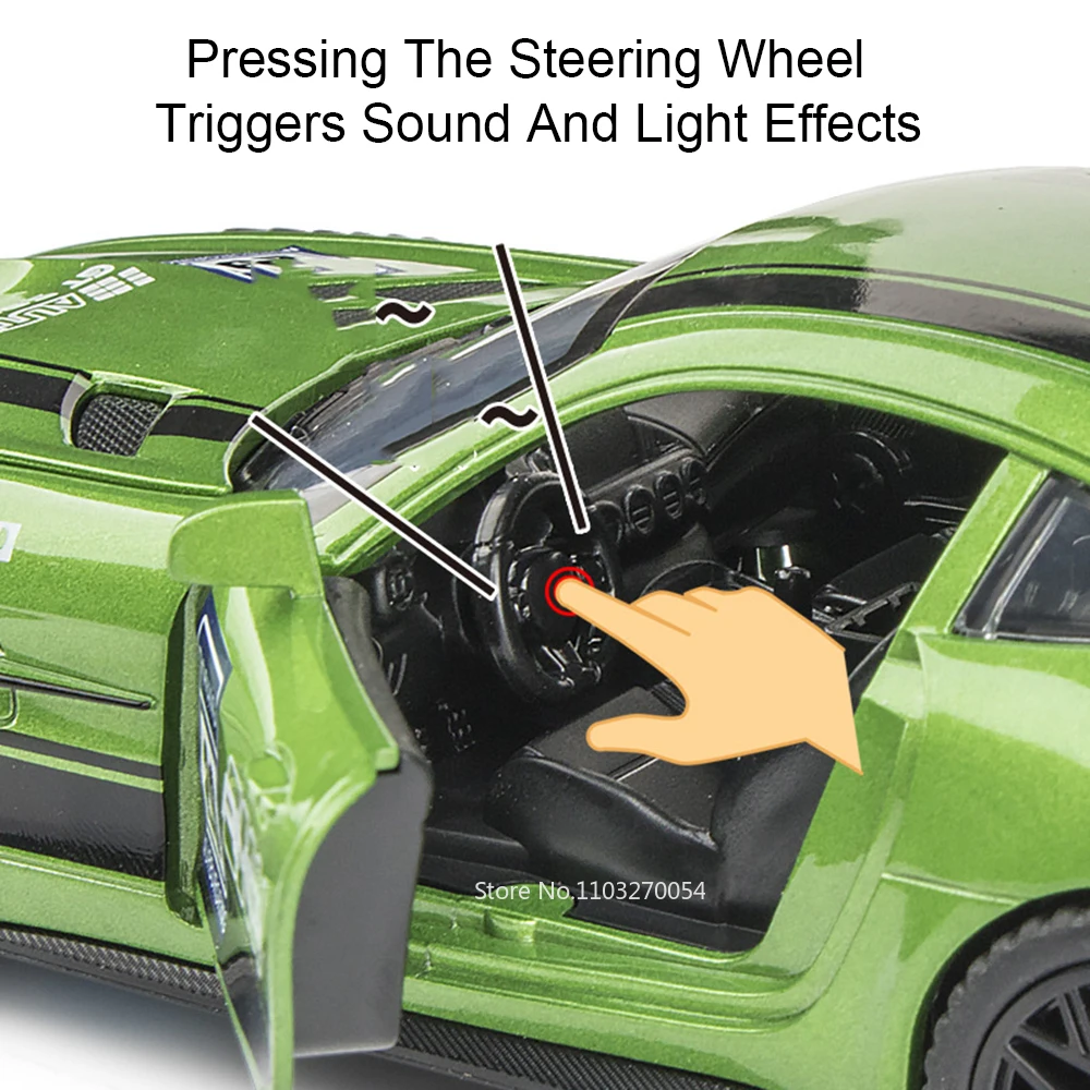 Supercoche de aleación GTR GT3 1:24, coches de policía fundidos a presión, modelo de juguetes, sonido, luz, extraíble, 4 puertas, vehículo en miniatura abierto, regalos para niños