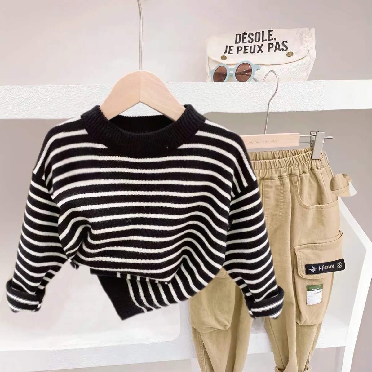 Boys' and Girls' Thin Sweater Autumn/Winter New Collection Children's Baby Striped Bottom Shirt 90-170cm