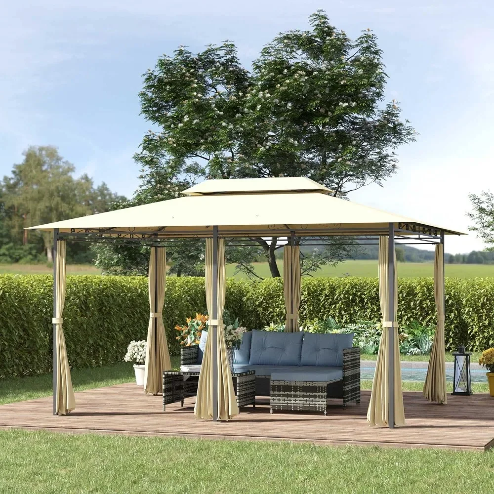 

10' x 13' Patio Gazebo, Outdoor Gazebo Canopy Shelter with Curtains, Vented Roof, Steel Frame for Garden, Lawn, Backyard & Deck