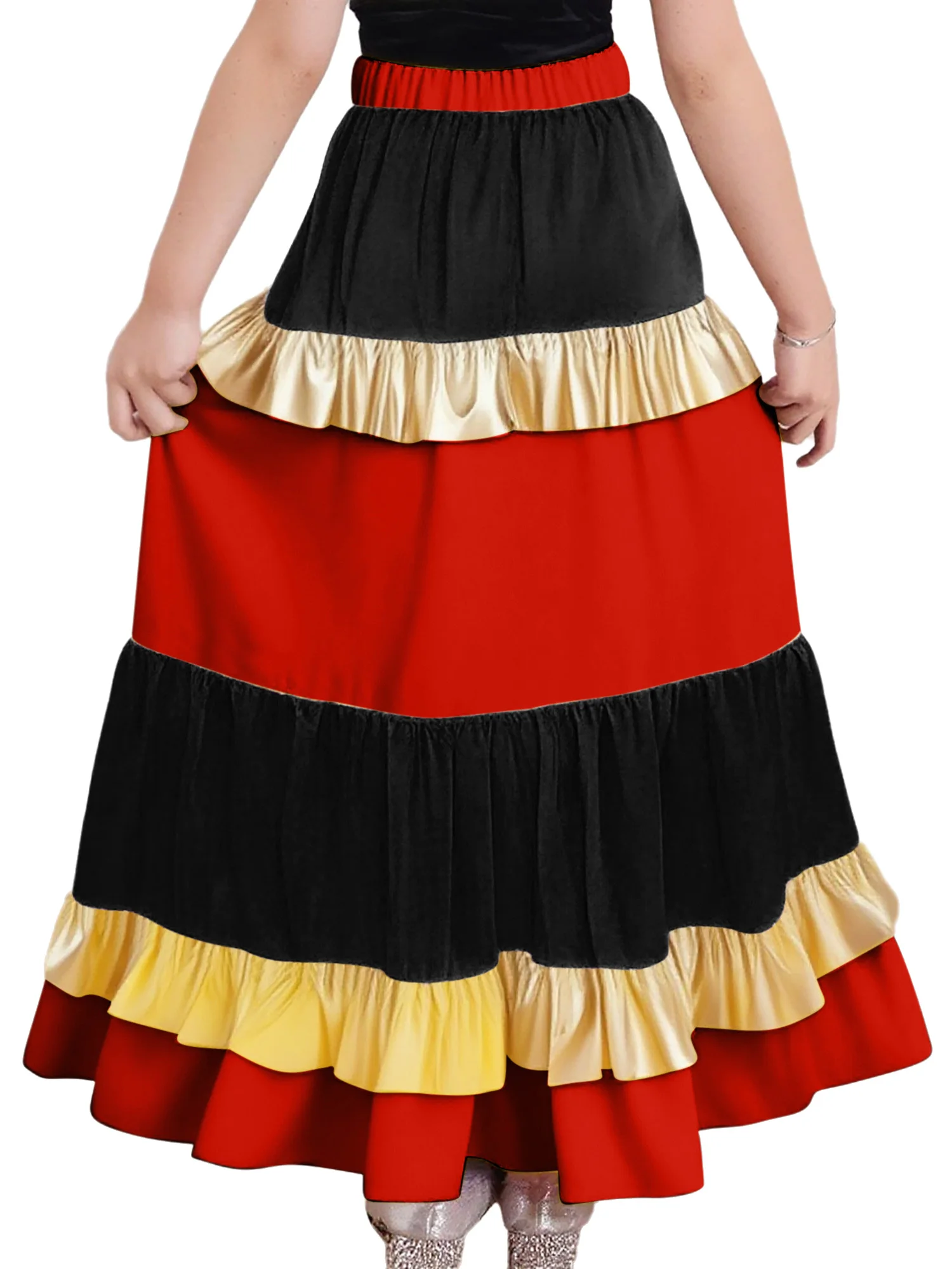 Eleganter Flamenco-Tanzrock für Mädchen mit gestuftem Rüschen-Design und elastischem Bund, perfekt für das spanische Bühnenaufführungs-Outfit