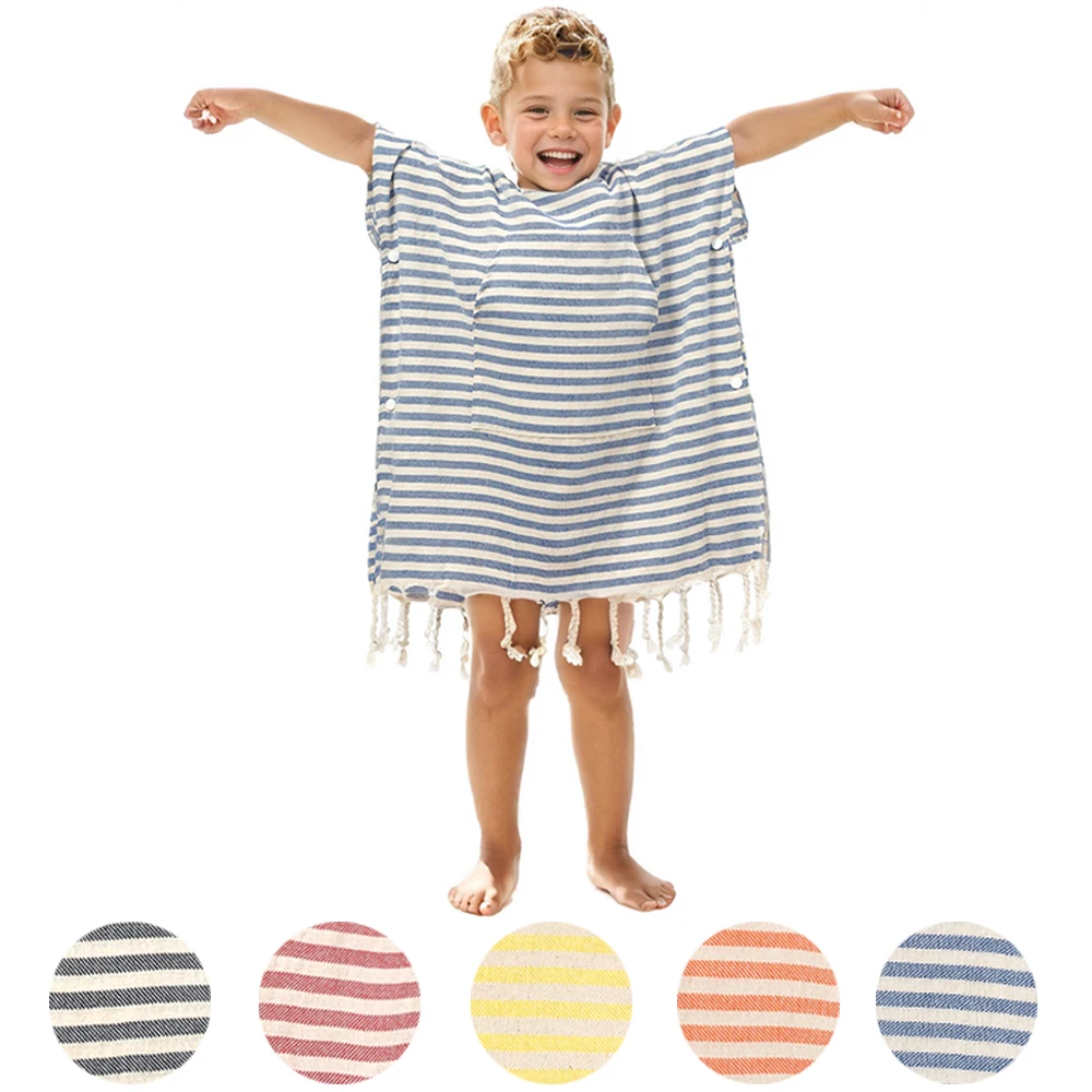 

1pc striped Children Wearable Bath Towel Children's Bathrobe With Hood Quick-Drying Absorbent For Swimming Towel Travel Beach